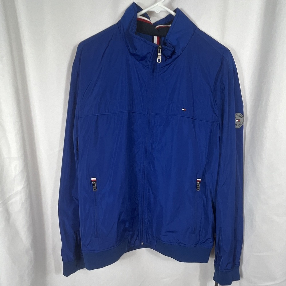Tommy Hilfiger Men's Blue Full Zip Windbreaker Jacket Size Large Water Resistant